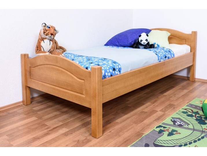 Einzelbett / Gästebett Buche massiv Vollholz Erlefarben 113C, inkl. Lattenrost - 100 x 200 cm (B x L) von easyMÖBEL