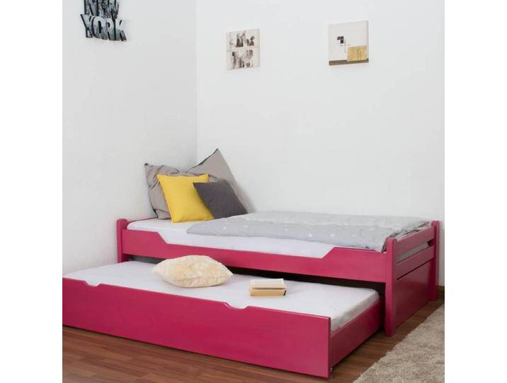 Einzelbett / Gästebett Easy Premium Line K1/1h inkl. 2. Liegeplatz und 2 Abdeckblenden, 90 x 200 cm Buche Vollholz massiv Rosa von easyMÖBEL