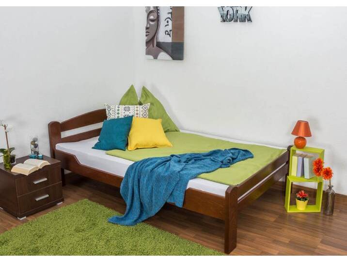 Einzelbett / Gästebett Easy Premium Line K4, 120 x 200 cm Buche Vollholz massiv dunkelbraun lackiert von easyMÖBEL