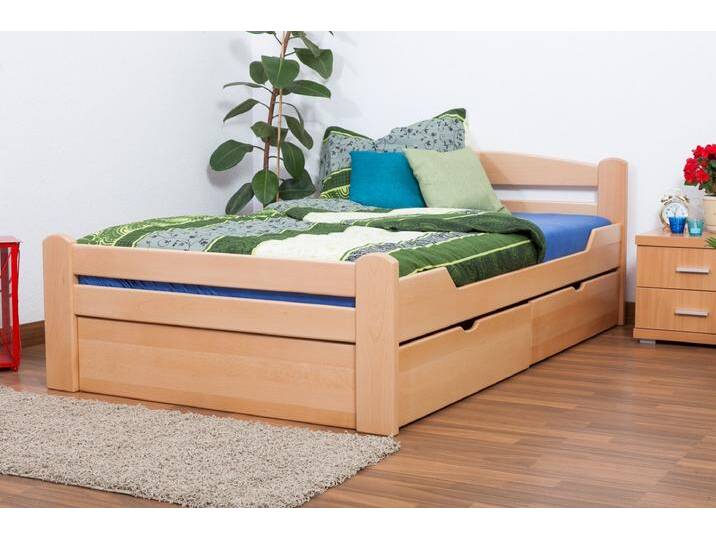 Einzelbett / Gästebett Easy Premium Line K4 inkl. 2 Schubladen und 1 Abdeckblende, 120 x 200 cm Buche Vollholz massiv Natur von easyMÖBEL