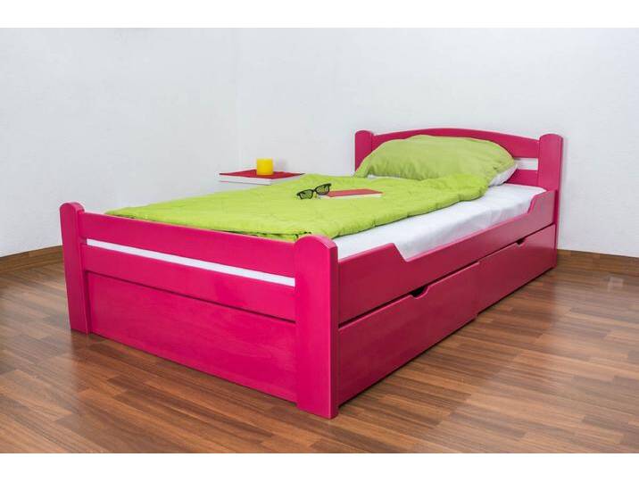Einzelbett / Gästebett Easy Premium Line K4 inkl. 2 Schubladen und 1 Abdeckblende, 120 x 200 cm Buche Vollholz massiv Rosa von easyMÖBEL