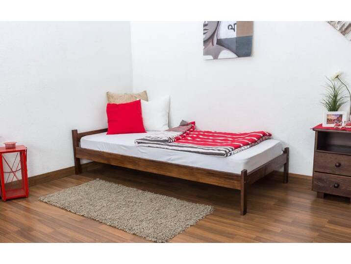 Einzelbett / Gästebett Kiefer Vollholz massiv Nussfarben A14, inkl. Lattenrost - Abmessung 90 x 200 cm Einzelbett / Gästebett Kiefer Vollholz massiv Nussfarben A14, inkl. Lattenrost - Abmessung 90 x 200 cm von easyMÖBEL