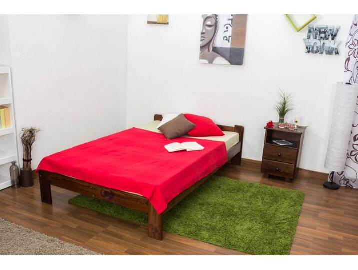 Einzelbett / Gästebett Kiefer Vollholz massiv Nussfarben A8, inkl. Lattenrost - Abmessungen: 120 x 200 cm von easyMÖBEL