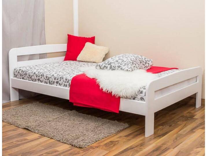 Einzelbett / Gästebett Kiefer Vollholz massiv weiß lackiert A6, inkl. Lattenrost - Abmessung 120 x 200 cm Einzelbett / Gästebett Kiefer Vollholz massiv weiß lackiert A6, inkl. Lattenrost - Abmessung 120 x 200 cm von easyMÖBEL