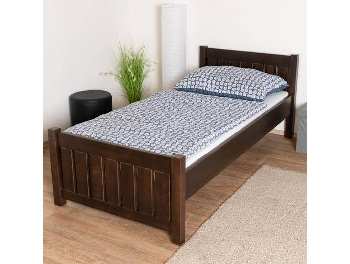 Einzelbett 107 in Walnussfarben, Buche Massivholz, inkl. Lattenrost, Liegefläche 90 x 200 cm, praktisches Gästebett, klassisches Design, gut kombin Einzelbett 107 in Walnussfarben, Buche Massivholz, inkl. Lattenrost, Liegefläche 90 x 200 cm, praktisches Gästebett, klassisches Design, gut kombin von easyMÖBEL