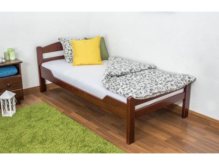 Einzelbett Easy Premium Line K1/2n, Buche Vollholz massiv dunkelbraun lackiert - Liegefläche: 90 x 200 cm von easyMÖBEL