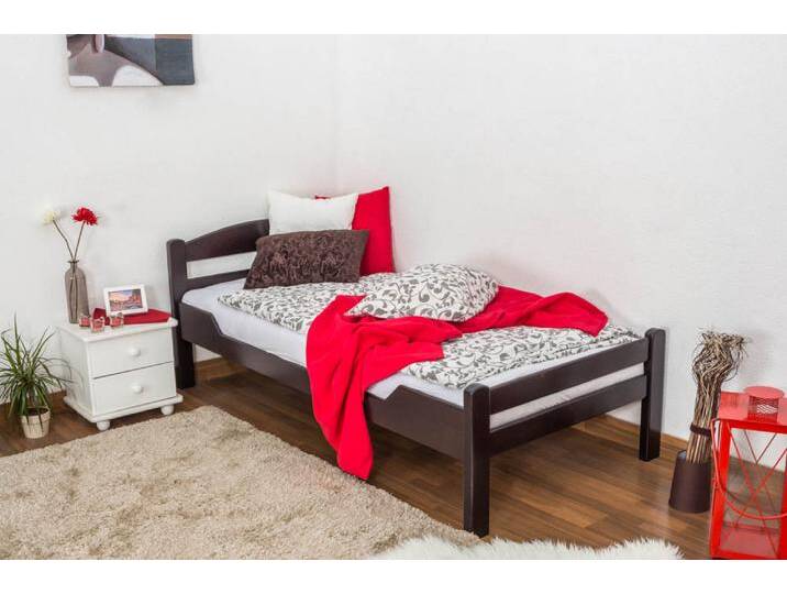 Einzelbett Easy Premium Line K1/2n, Buche Vollholz massiv schokobraun lackiert - Liegefläche: 90 x 200 cm von easyMÖBEL