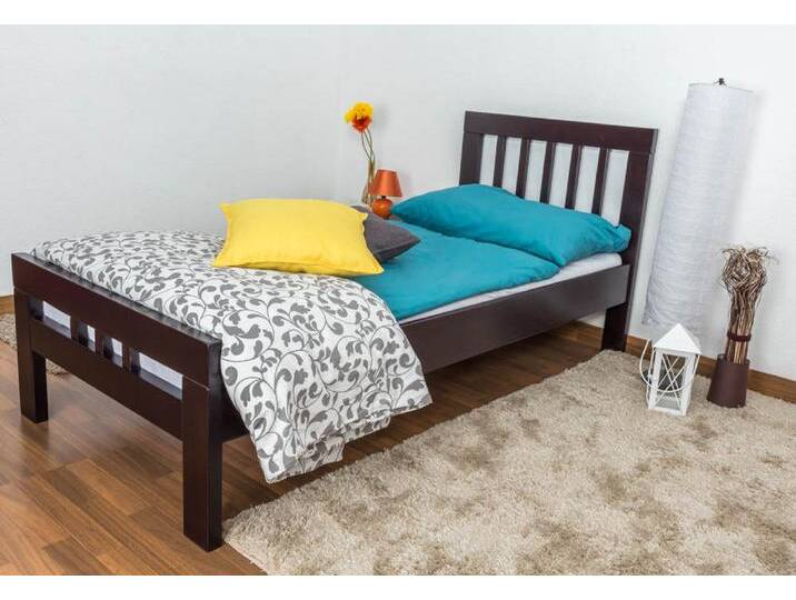 Einzelbett Easy Premium Line K8, Buche Vollholz massiv schokobraun lackiert - Liegefläche: 90 x 200 cm von easyMÖBEL