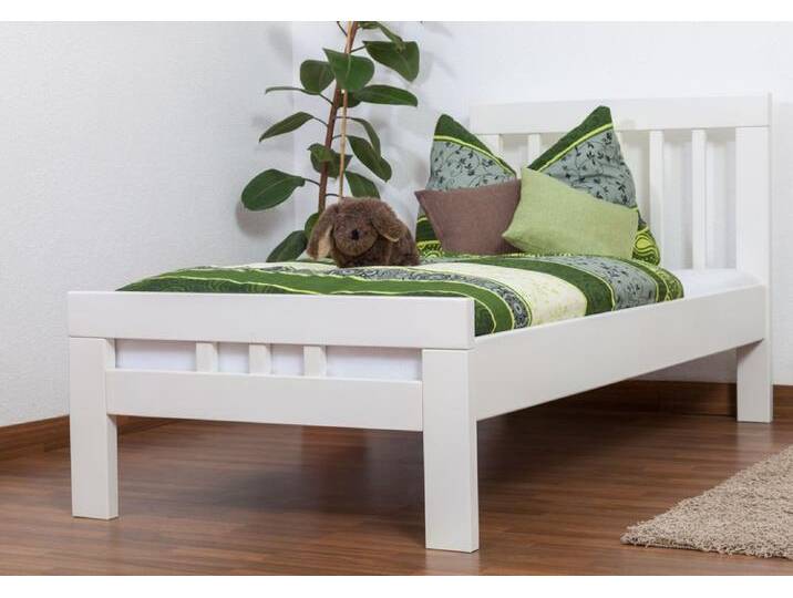 Einzelbett Easy Premium Line K8, Buche Vollholz massiv weiß lackiert - Maße: 90 x 200 cm von easyMÖBEL