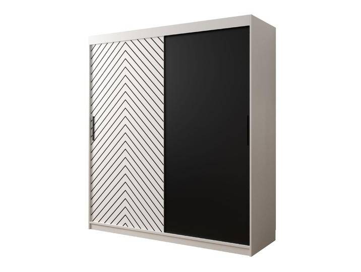 Eleganter Kleiderschrank Mulhacen 22 mit 10 Fächern Weiß matt / Schwarz matt 200x180x62 cm Viel Stauraum 2 Schiebetüren Moderne Optik von easyMÖBEL