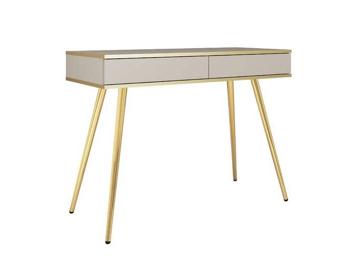 Eleganter Schminktisch mit Push-to-open Funktion Horsham 70, Farbe: Beige, zwei Schubladen, ABS-Kantenschutz, Beine: Gold, aus hochwertigen Materiali von easyMÖBEL