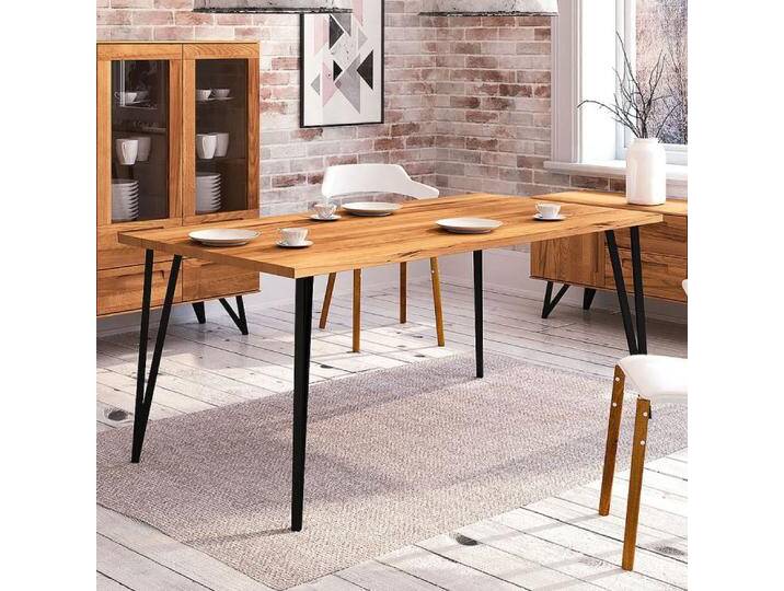 Esstisch Masterton 22 Kernbuche massiv geölt 100 x 150 cm Premium Design Naturfarbe Massivholz-Tischplatte Mattschwarze Stahlbeine von easyMÖBEL