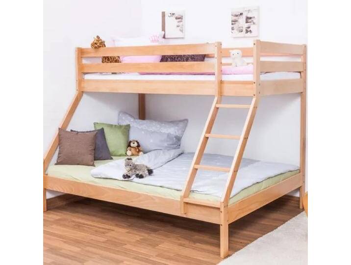 Etagenbett / Spielbett Lukas Buche massiv Natur inkl. Bonell Federkern Matratzen mit schräger Leiter inkl. Rollrost Etagenbett / Spielbett Lukas Buche massiv Natur inkl. Bonell Federkern Matratzen mit schräger Leiter inkl. Rollrost von easyMÖBEL