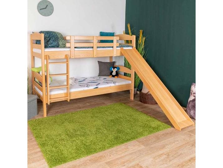 Etagenbett mit Rutsche 90 x 200 cm, Buche Massivholz Natur lackiert, teilbar in zwei Einzelbetten, Easy Premium Line K29/n von easyMÖBEL