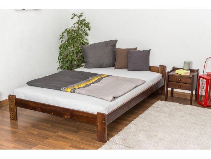 Futonbett / Massivholzbett Kiefer Vollholz massiv Nussfarben A8, inkl. Lattenrost - Abmessung 140 x 200 cm von easyMÖBEL