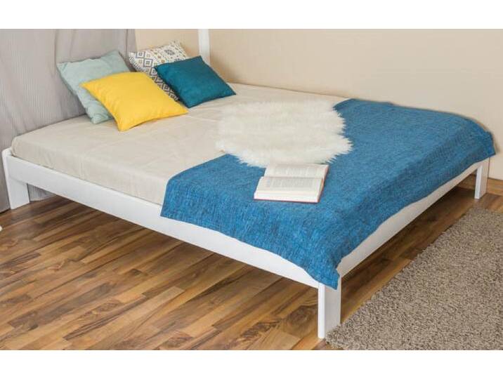 Futonbett / Massivholzbett Kiefer Vollholz massiv weiß lackiert A10, inkl. Lattenrost - Abmessung 160 x 200 cm von easyMÖBEL