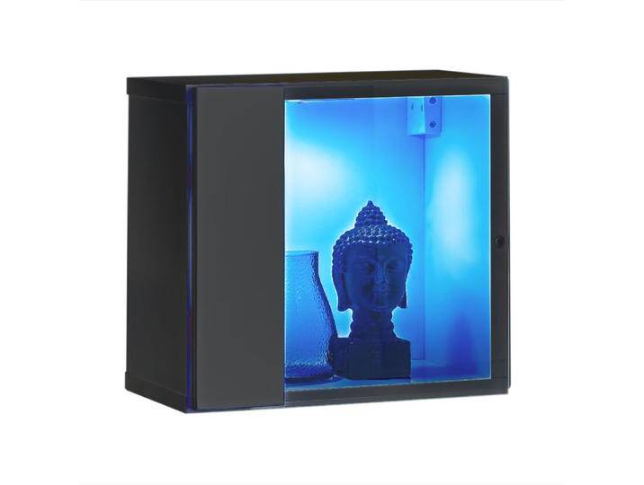 Graue Hängevitrine mit LED-Beleuchtung Möllen 15, Farbe: Grau - Abmessungen: 30 x 30 x 25 cm (H x B x T), mit Push-to-open Funktion von easyMÖBEL