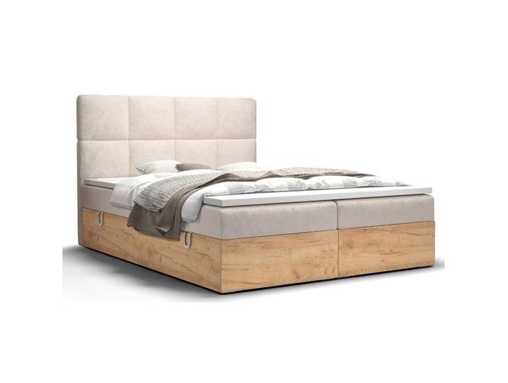 Großes Boxspringbett mit modernen Design Pilio 56, Farbe: Beige / Eiche Golden Craft - Liegefläche: 180 x 200 cm (B x L) von easyMÖBEL
