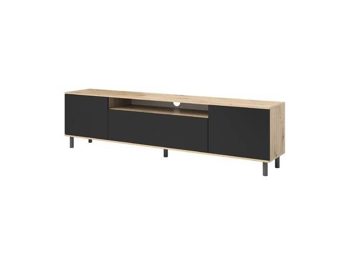Hängender TV-Möbel / TV-Unterschrank Zapopan 114 Eiche Artisan/Schwarz 4 Fächer 180 cm Breite Push-to-open Modernes Design für Wohnzimmer von easyMÖBEL
