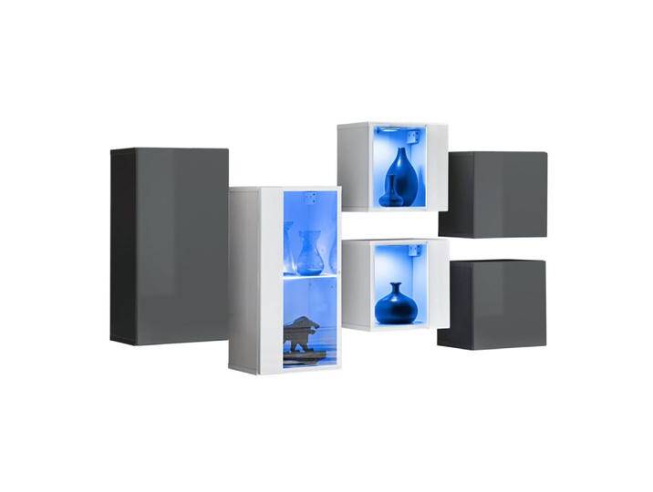 Hängeschränke / Hängevitrinen Set mit edlen Design Volleberg 104, Farbe: Grau / Weiß - Abmessungen: 80 x 150 x 25 cm (H x B x T), mit genügend S von easyMÖBEL