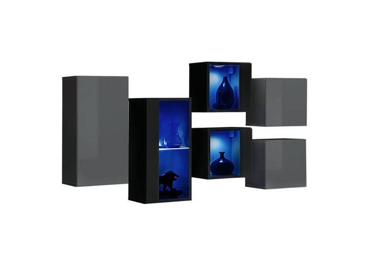 Hängeschränke & Hängevitrinen Volleberg 105 Push-to-open Funktion Grau/Schwarz 80x150x25 cm 6 Türen Modernes Design Viel Stauraum von easyMÖBEL