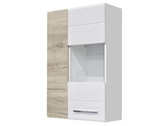 Hängevitrine Colmenar 02 Eiche grau / Weiß Glanz 99 x 65 x 27 cm Glas- und Holztür Modernes Design Viel Stauraum von easyMÖBEL