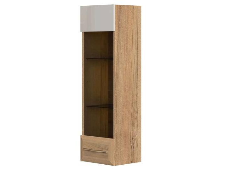 Hängevitrine Gataivai 33 Beige Hochglanz & Walnuss 115x35x30 cm UV-Lack Soft Close LED-Beleuchtung von easyMÖBEL