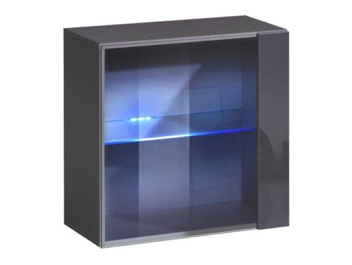 Hängevitrine mit zwei Fächer Fardalen 23, Farbe: Grau - Abmessungen: 60 x 60 x 30 cm (H x B x T), mit LED-Beleuchtung von easyMÖBEL