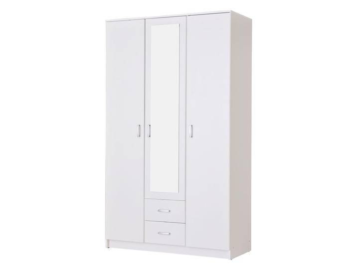 Heller Drehtürenschrank / Kleiderschrank mit zwei Schubladen Kovin 06, eine Spiegeltür, Farbe: Weiß, eine Kleiderstange, fünf Fächer, Maße: 205 Heller Drehtürenschrank / Kleiderschrank mit zwei Schubladen Kovin 06, eine Spiegeltür, Farbe: Weiß, eine Kleiderstange, fünf Fächer, Maße: 205 von easyMÖBEL