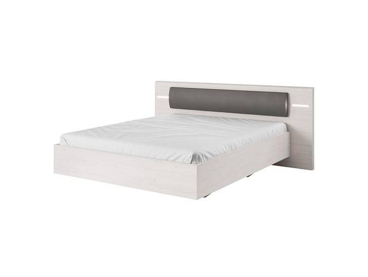 Helles Doppelbett mit gepolstertes Kopfteil Ariana 03, Weiß / Kiefer, Liegefläche: 160 x 200 cm, mit LED-Beleuchtung, ABS Kantenschutz von easyMÖBEL