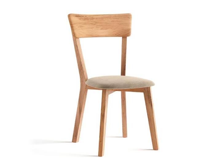 Holzstuhl mit beiger Sitzfläche Mineure 02, aus Massivholz Eiche, gepolsterte Sitzfläche, Maße: 85,5 x 46,5 x 50 cm, geölte Oberfläche, elegant von easyMÖBEL