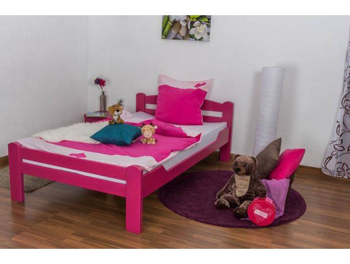 Jugendbett Easy Premium Line K4, 120 x 200 cm Buche Vollholz massiv rosa lackiert von easyMÖBEL