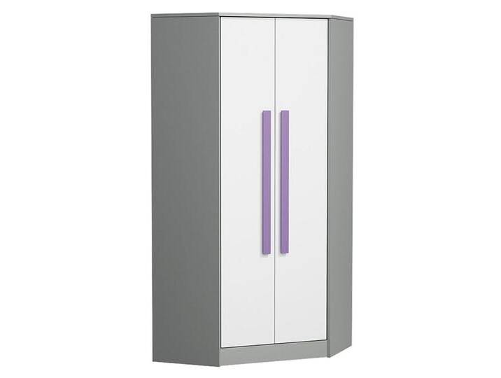 Jugendzimmer - Drehtürenschrank / Eckkleiderschrank Olaf 02, Farbe: Anthrazit / Weiß / Lila, teilmassiv - 191 x 87 x 87 cm (H x B x T) von easyMÖBEL