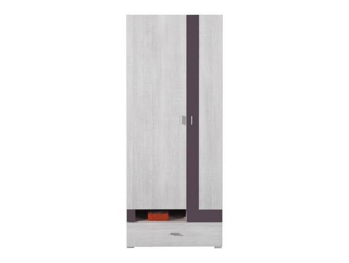 Jugendzimmer - Drehtürenschrank / Kleiderschrank Emilian 03, Kiefer gebleicht / Dunkelgrau - Abmessungen: 195 x 80 x 50 cm (H x B x T) von easyMÖBEL