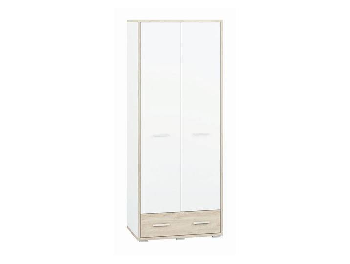 Jugendzimmer - Drehtürenschrank / Kleiderschrank Forks 01, Farbe: Eiche / Weiß - Abmessungen: 200 x 80 x 51 cm (H x B x T), mit 2 Türen, 1 Schubla von easyMÖBEL