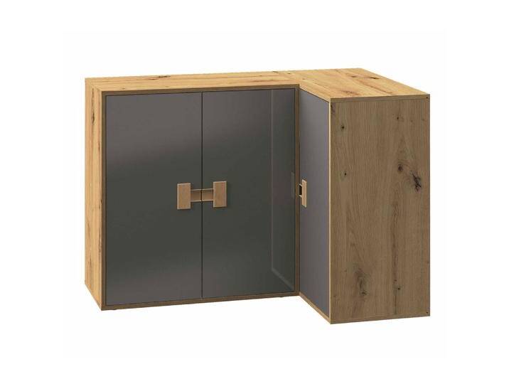 Jugendzimmer - Eckkommode Garian 09, Farbe: Eiche / Grau, Abmessungen: 86 x 120 x 81cm (H x B x T) von easyMÖBEL