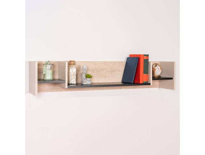 Jugendzimmer - Hängeregal Aalst 13, Farbe: Eiche / Creme / Schwarz - Abmessungen: 25 x 125 x 24 cm (H x B x T) von easyMÖBEL