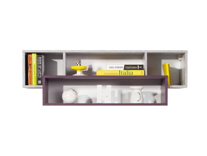 Jugendzimmer - Hängeregal Marin 11, Lila / Weißgrau - Abmessungen: 37 x 110 x 30 cm (H x B x T) von easyMÖBEL