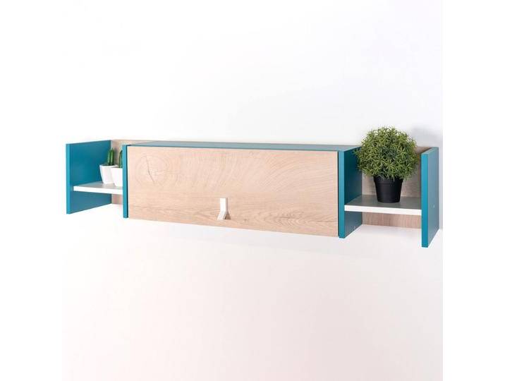 Jugendzimmer - Hängeschrank Aalst 26, Farbe: Eiche / Weiß / Blau - Abmessungen: 25 x 125 x 24 cm (H x B x T) von easyMÖBEL