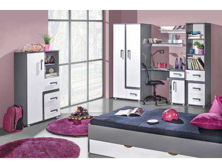 Jugendzimmer Kinderzimmer Komplett - Set B Oskar, 8-teilig, Farbe: Anthrazit / Weiß von easyMÖBEL