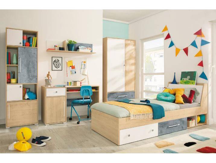 Jugendzimmer Kinderzimmer Komplett - Set F Modave, 5-teilig, Farbe: Eiche / Weiß / Grau Jugendzimmer Kinderzimmer Komplett - Set F Modave, 5-teilig, Farbe: Eiche / Weiß / Grau von easyMÖBEL