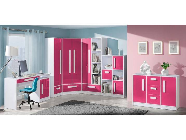 Jugendzimmer Kinderzimmer Set C Walter, 6-teilig, Farbe: Rosa Hochglanz / Weiß von easyMÖBEL