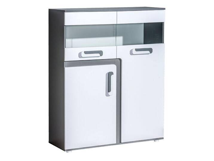 Jugendzimmer - Kommode Oskar 16, Farbe: Anthrazit / Weiß - 136 x 110 x 40 cm (H x B x T) von easyMÖBEL