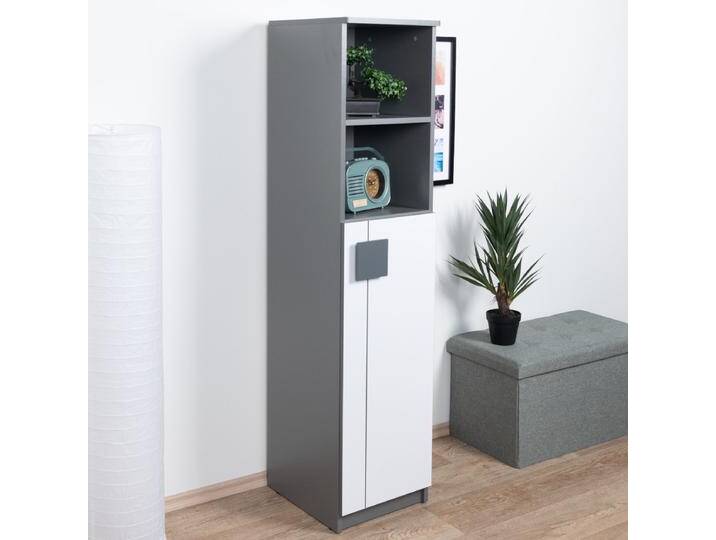 Jugendzimmer - Schrank Elias 10, Farbe: Weiß / Grau - Abmessungen: 150 x 35 x 40 cm (H x B x T) von easyMÖBEL