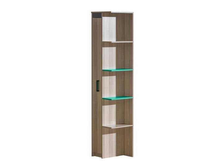Jugendzimmer - Schrank Marcel 05, Farbe: Esche Türkis / Grau / Braun - Abmessungen: 187 x 39 x 38 cm (H x B x T) von easyMÖBEL