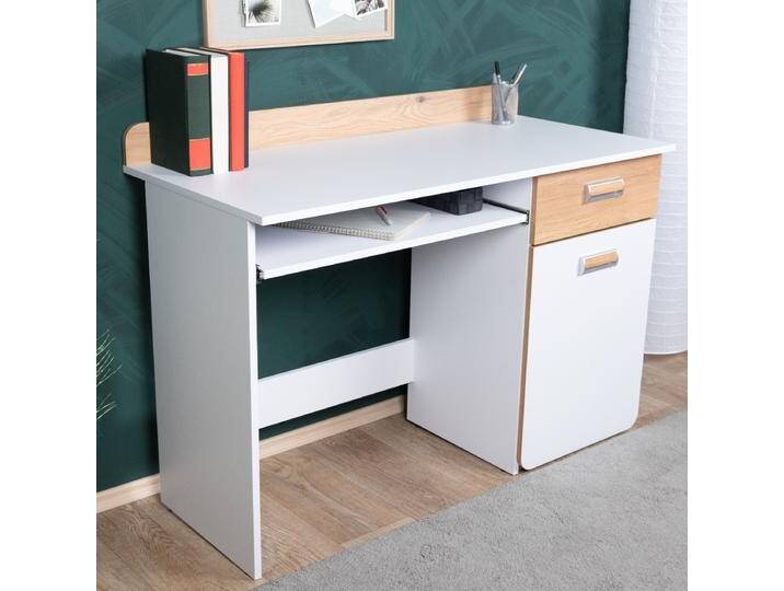 Jugendzimmer - Schreibtisch Dennis 10, Farbe: Esche / Weiß - Abmessungen: 87 x 120 x 55 cm (H x B x T) von easyMÖBEL