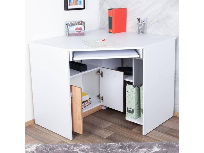 Jugendzimmer - Schreibtisch Dennis 11, Farbe: Esche / Weiß - Abmessungen: 78 x 97 x 97 cm (H x B x T) von easyMÖBEL