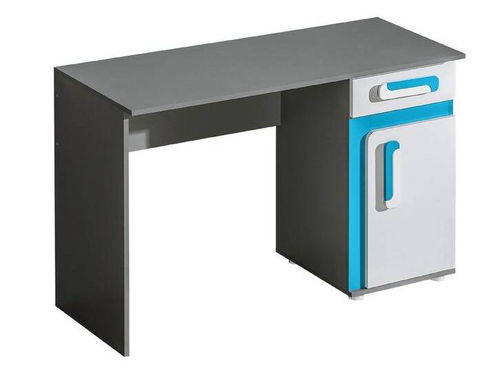 Jugendzimmer - Schreibtisch Oskar 09, Farbe: Anthrazit / Weiß / Blau - 80 x 120 x 50 cm (H x B x T) von easyMÖBEL