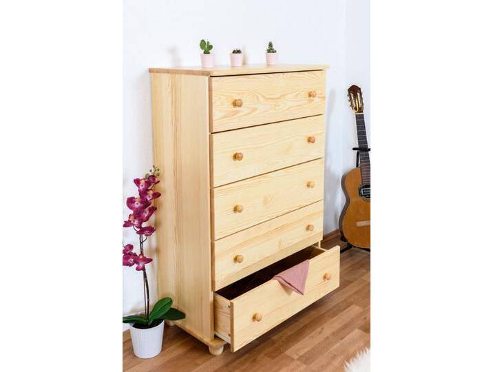 Kommode, Natur, 123x80x42 cm, Massivholz, 5 Schubladen, Landhaus & Modern Kommode, Natur, 123x80x42 cm, Massivholz, 5 Schubladen, Landhaus & Modern von easyMÖBEL