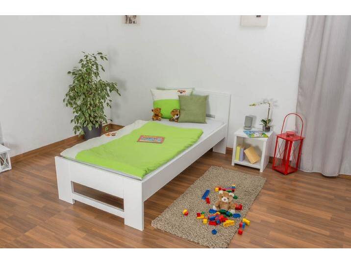 Kinderbett / Jugendbett Buche massiv Vollholz weiß lackiert 111, inkl. Lattenrost - Abmessung 90 x 200 cm von easyMÖBEL